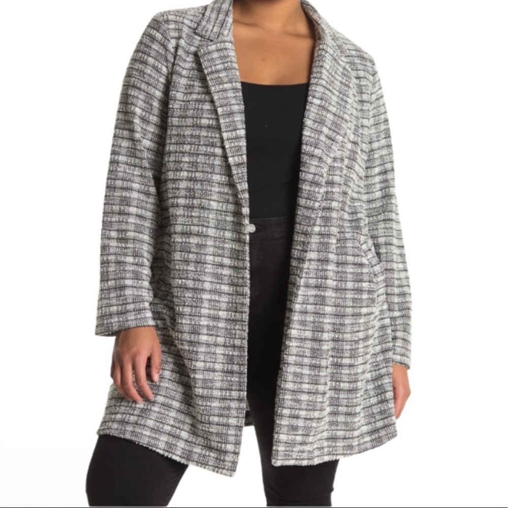 MELLODAY Oversized Plaid Topper White/Black Checker Jacket Blazer - Picture 4 of 10
